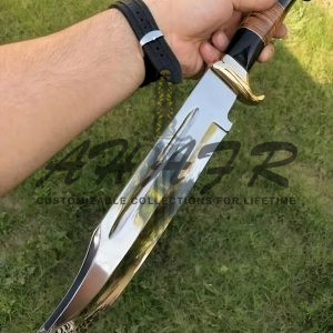 AHAFR Crocodile Dundee Bowie Knife D 2 Steel Handmade 18" Buffalo Horn Leather Handle Knife Large Hunting Bowie Knife With Leather Sheath Razor Sharp KE-0547-HK
