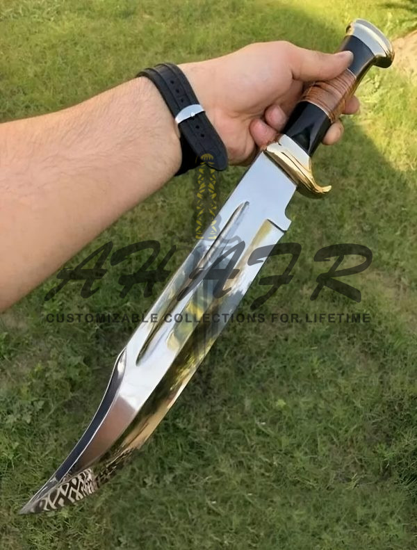 AHAFR Crocodile Dundee Bowie Knife D 2 Steel Handmade 18" Buffalo Horn Leather Handle Knife Large Hunting Bowie Knife With Leather Sheath Razor Sharp KE-0547-HK