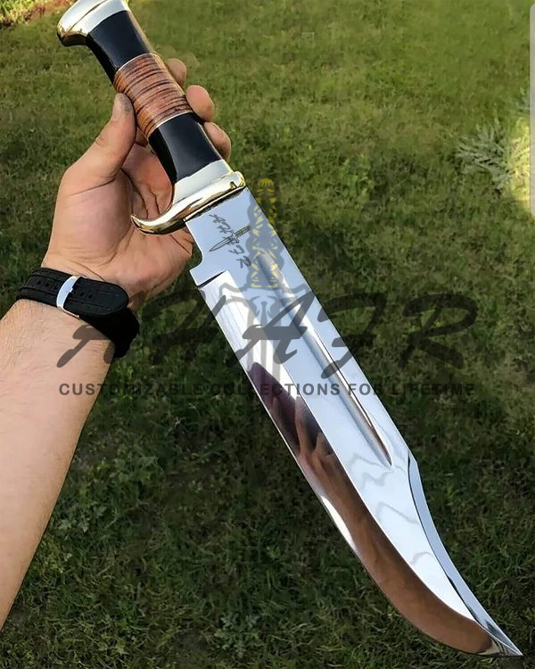 AHAFR Crocodile Dundee Bowie Knife D 2 Steel Handmade 18" Buffalo Horn Leather Handle Knife Large Hunting Bowie Knife With Leather Sheath Razor Sharp KE-0547-HK