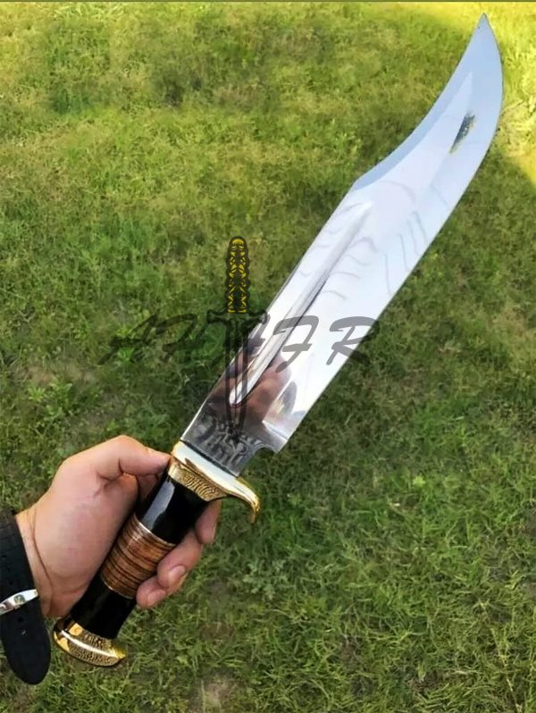 AHAFR Crocodile Dundee Bowie Knife D 2 Steel Handmade 18" Buffalo Horn Leather Handle Knife Large Hunting Bowie Knife With Leather Sheath Razor Sharp KE-0547-HK