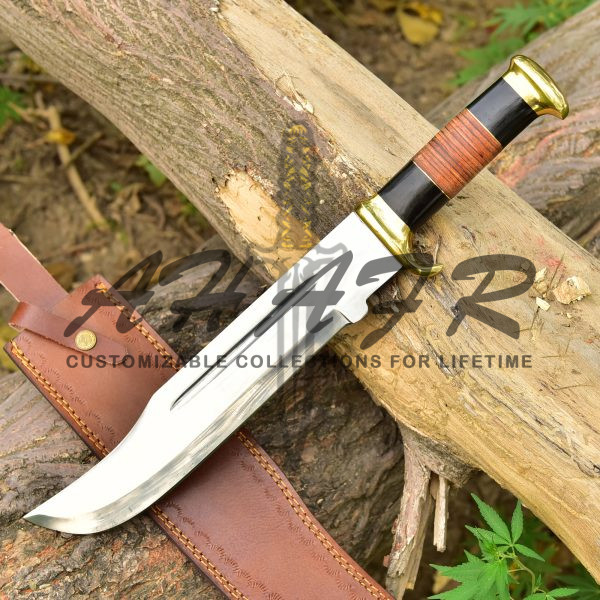 AHAFR Crocodile Dundee Bowie Knife D 2 Steel Handmade 18" Buffalo Horn Leather Handle Knife Large Hunting Bowie Knife With Leather Sheath Razor Sharp KE-0547-HK