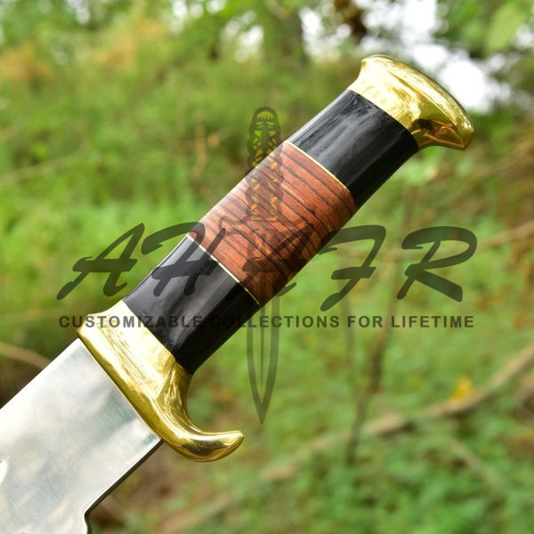 AHAFR Crocodile Dundee Bowie Knife D 2 Steel Handmade 18" Buffalo Horn Leather Handle Knife Large Hunting Bowie Knife With Leather Sheath Razor Sharp KE-0547-HK