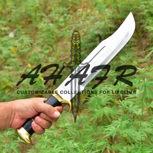 AHAFR Crocodile Dundee Bowie Knife D 2 Steel Handmade 18" Buffalo Horn Leather Handle Knife Large Hunting Bowie Knife With Leather Sheath Razor Sharp KE-0547-HK