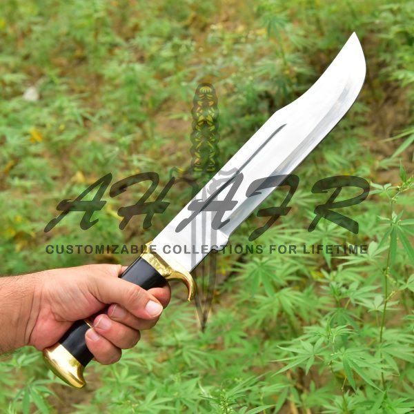 AHAFR Crocodile Dundee Bowie Knife D 2 Steel Handmade 18" Buffalo Horn Leather Handle Knife Large Hunting Bowie Knife With Leather Sheath Razor Sharp KE-0547-HK