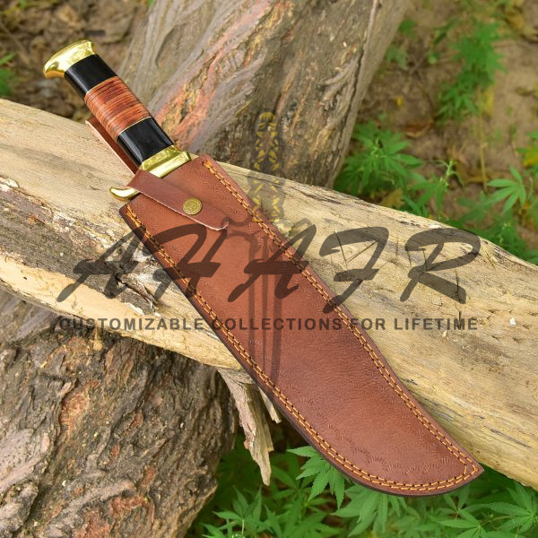 AHAFR Crocodile Dundee Bowie Knife D 2 Steel Handmade 18" Buffalo Horn Leather Handle Knife Large Hunting Bowie Knife With Leather Sheath Razor Sharp KE-0547-HK