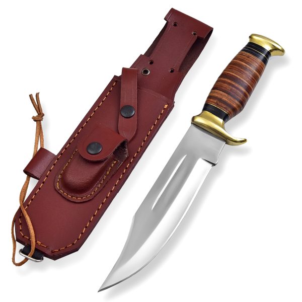KE-0548-HK D 2 Steel 12.5 inch Fixed Blade Bowie Knife | Hunting Knife, Leather Handle | Hunting, Skinning, Camping | Large Hunting Bowie Knife For Men