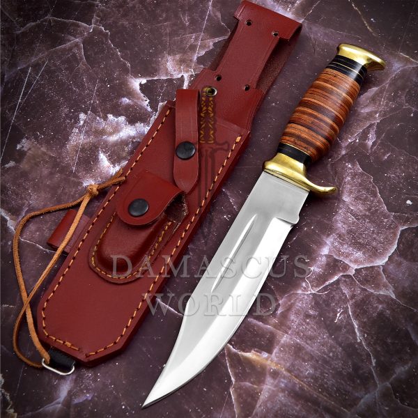 KE-0548-HK D 2 Steel 12.5 inch Fixed Blade Bowie Knife | Hunting Knife, Leather Handle | Hunting, Skinning, Camping | Large Hunting Bowie Knife For Men