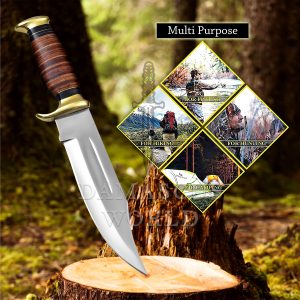 KE-0548-HK D 2 Steel 12.5 inch Fixed Blade Bowie Knife | Hunting Knife, Leather Handle | Hunting, Skinning, Camping | Large Hunting Bowie Knife For Men
