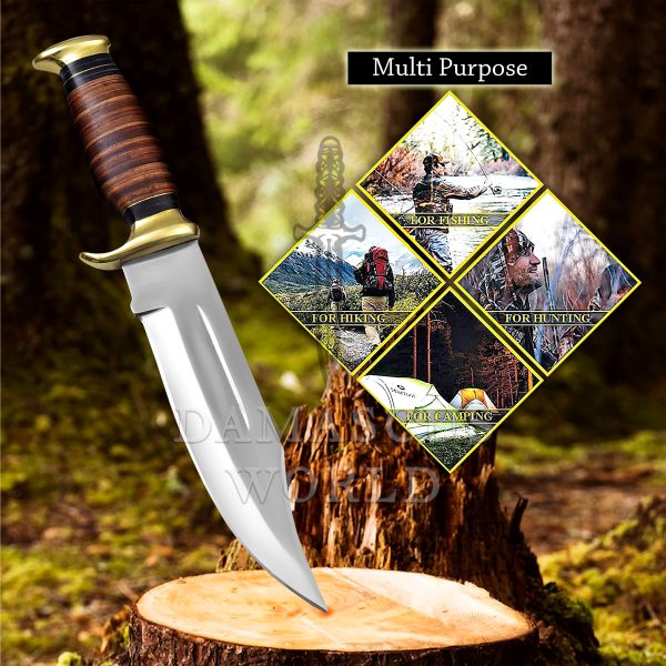 KE-0548-HK D 2 Steel 12.5 inch Fixed Blade Bowie Knife | Hunting Knife, Leather Handle | Hunting, Skinning, Camping | Large Hunting Bowie Knife For Men