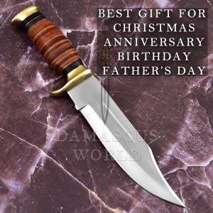 KE-0548-HK D 2 Steel 12.5 inch Fixed Blade Bowie Knife | Hunting Knife, Leather Handle | Hunting, Skinning, Camping | Large Hunting Bowie Knife For Men