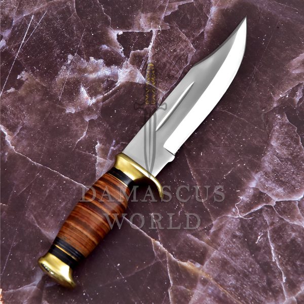 KE-0548-HK D 2 Steel 12.5 inch Fixed Blade Bowie Knife | Hunting Knife, Leather Handle | Hunting, Skinning, Camping | Large Hunting Bowie Knife For Men